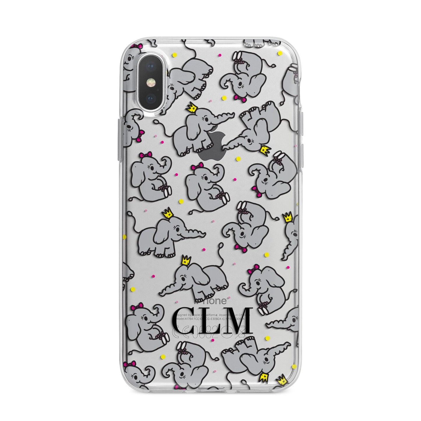 Personalised Elephant Initials Clear iPhone X Bumper Case on Silver iPhone Alternative Image 1