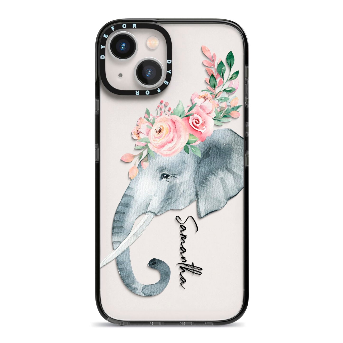 Personalised Elephant iPhone 13 Black Impact Case on Silver phone