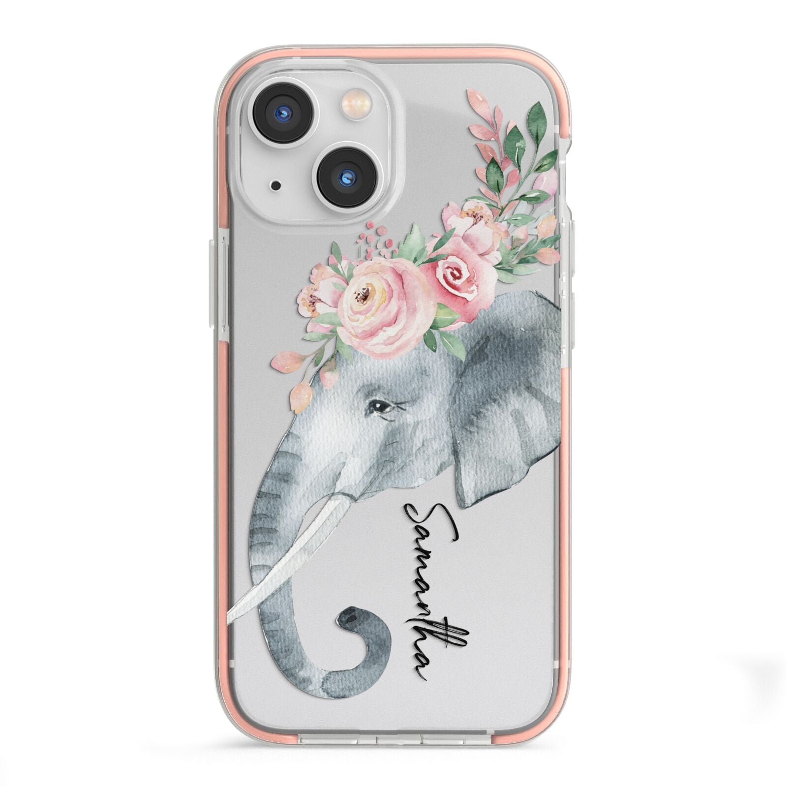 Personalised Elephant iPhone 13 Mini TPU Impact Case with Pink Edges