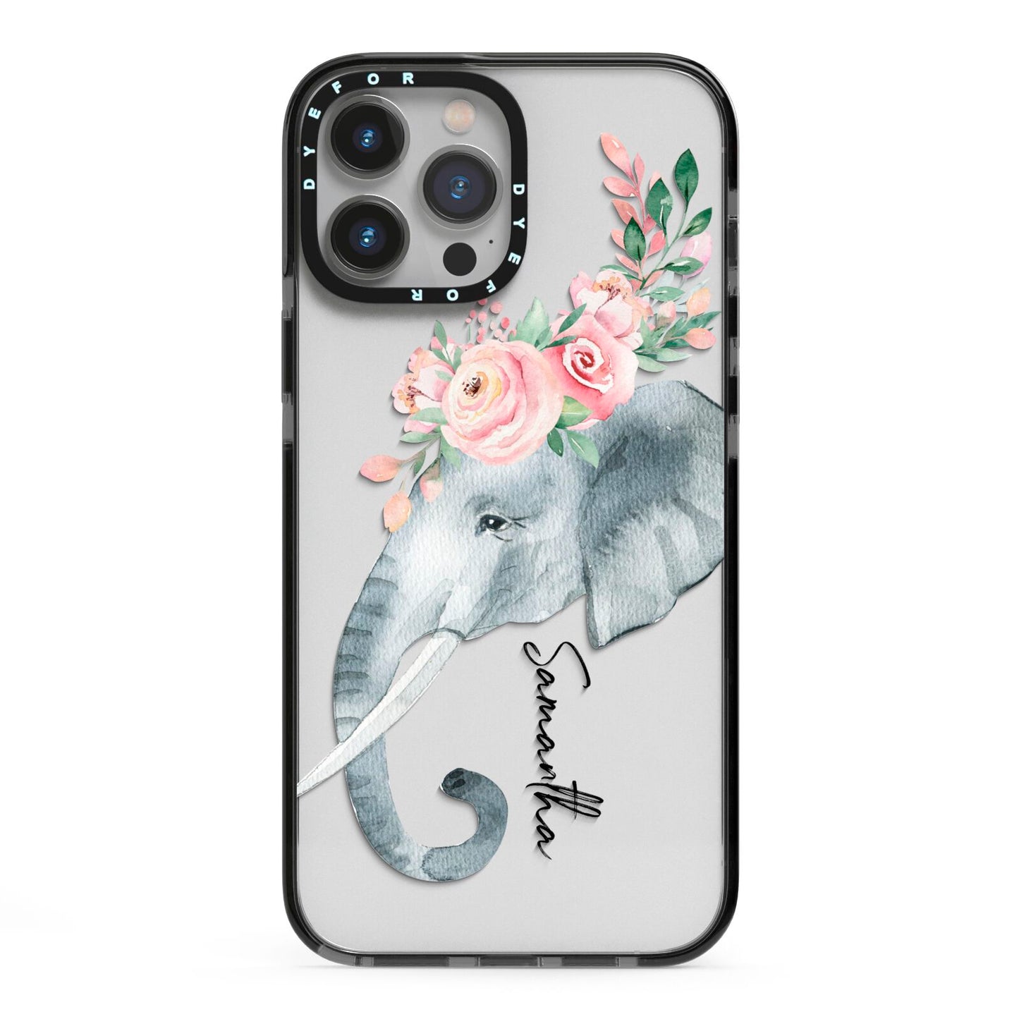 Personalised Elephant iPhone 13 Pro Max Black Impact Case on Silver phone