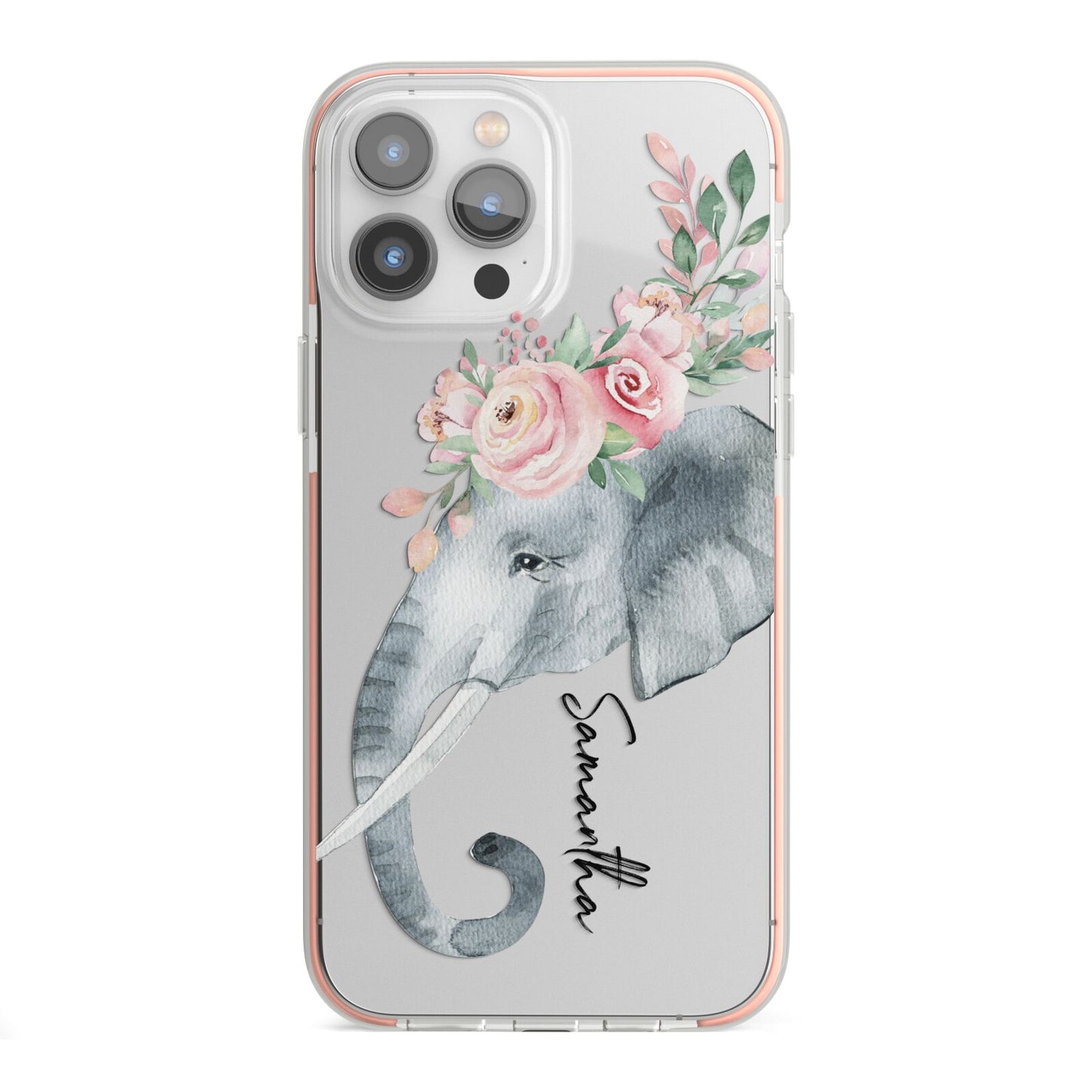 Personalised Elephant iPhone 13 Pro Max TPU Impact Case with Pink Edges