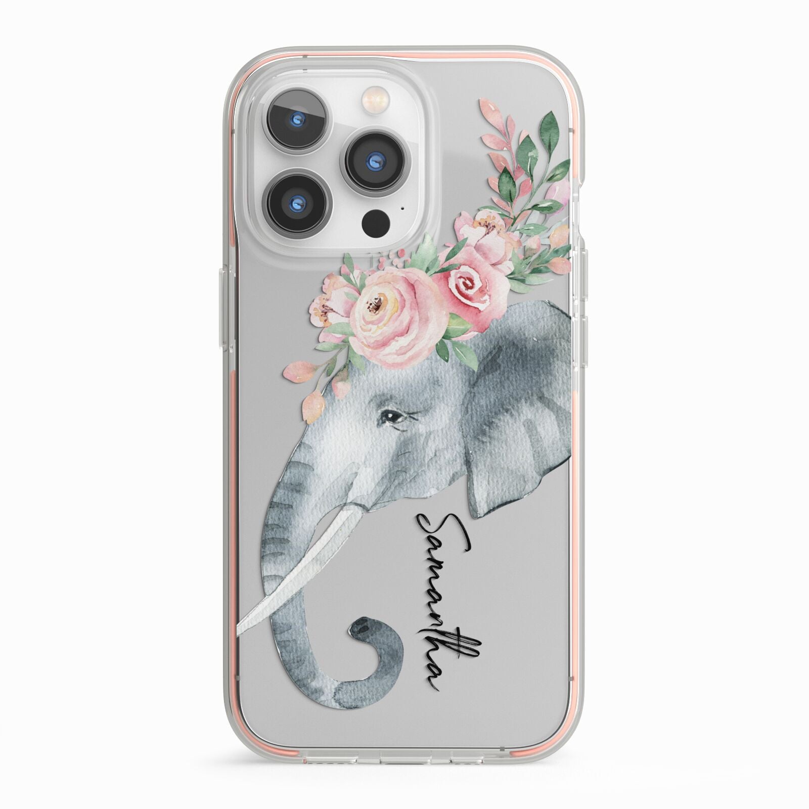 Personalised Elephant iPhone 13 Pro TPU Impact Case with Pink Edges