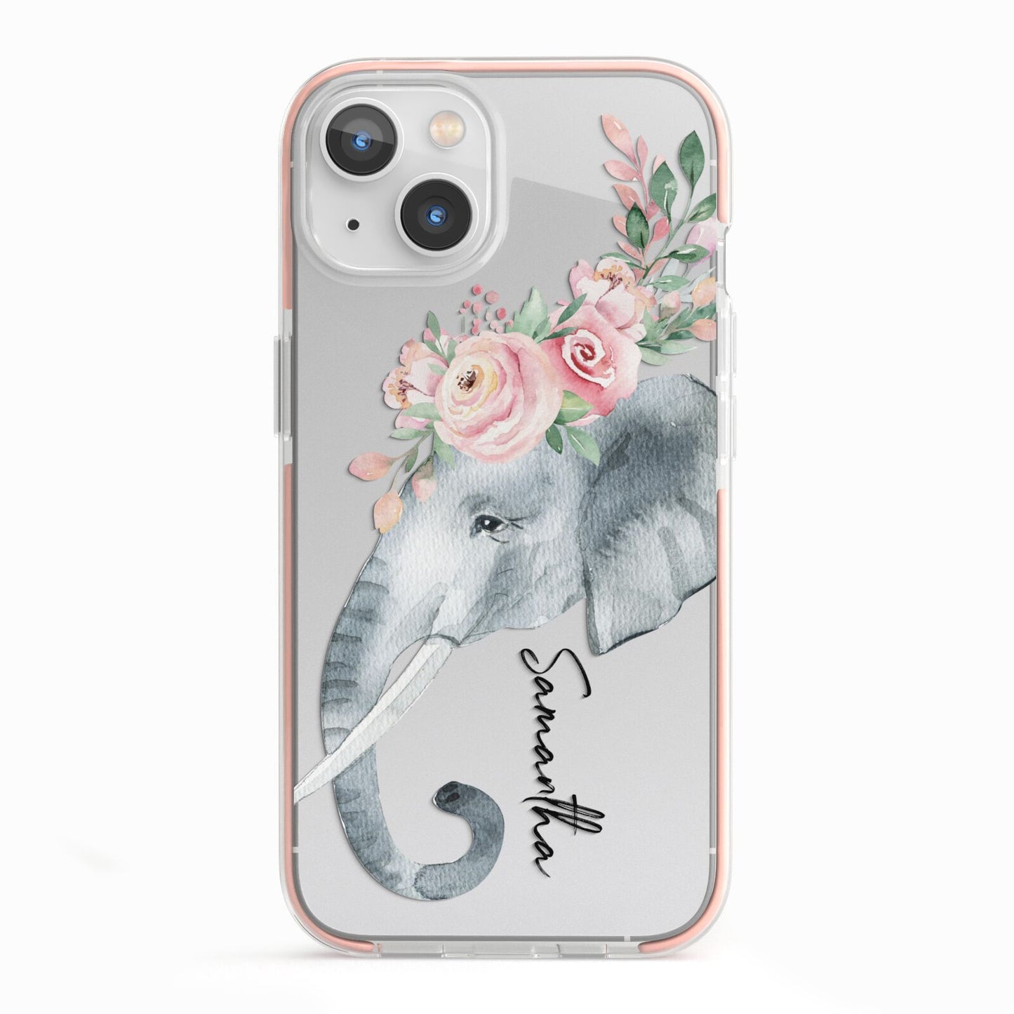 Personalised Elephant iPhone 13 TPU Impact Case with Pink Edges