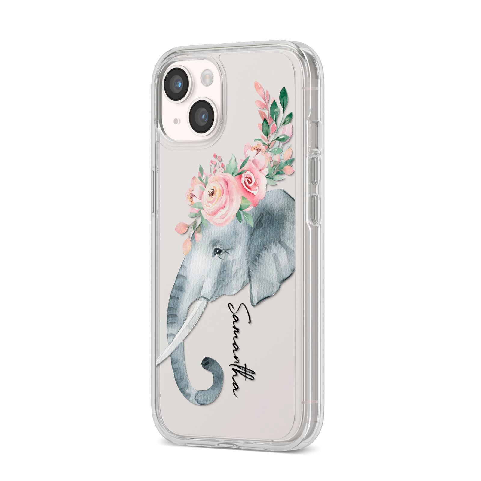 Personalised Elephant iPhone 14 Clear Tough Case Starlight Angled Image