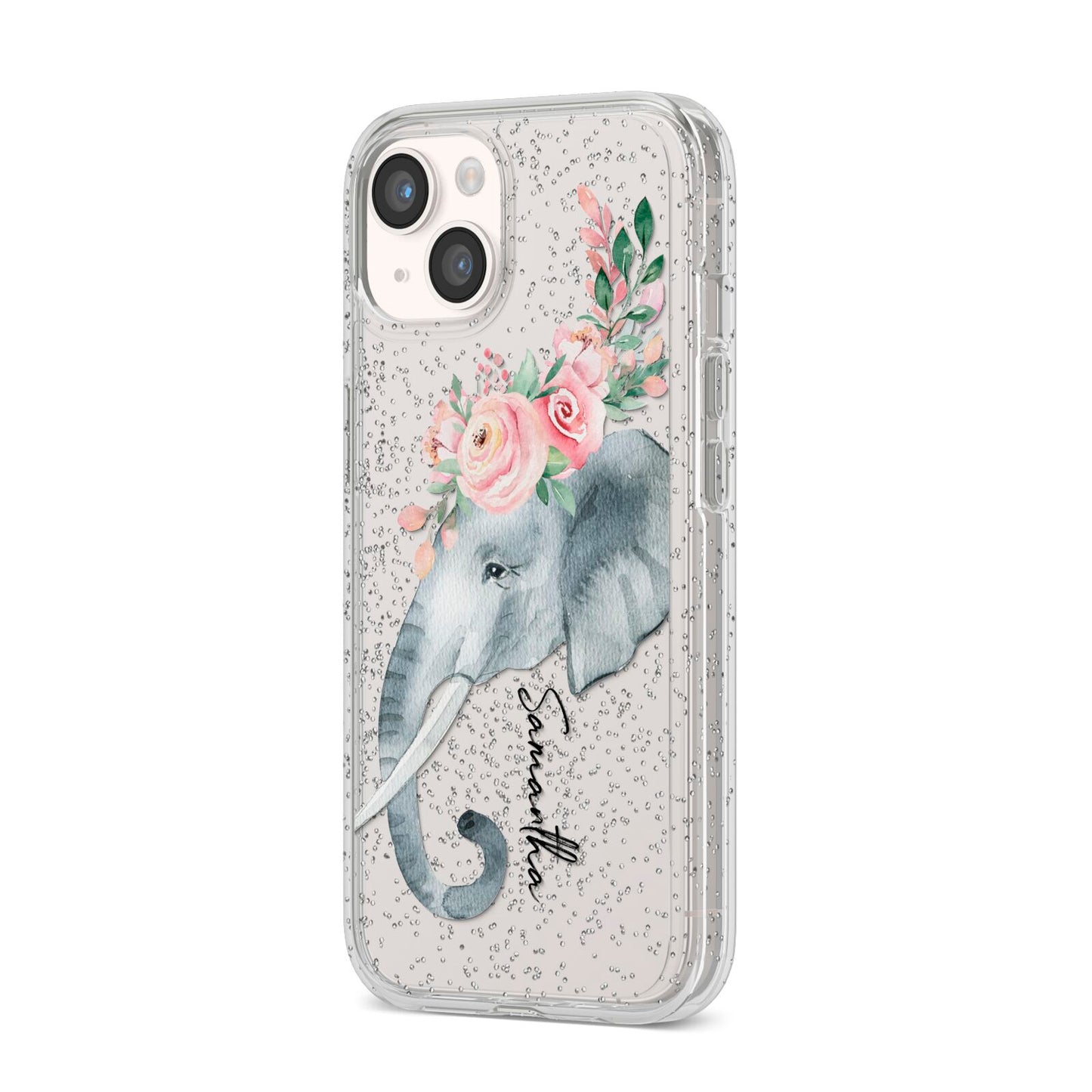 Personalised Elephant iPhone 14 Glitter Tough Case Starlight Angled Image