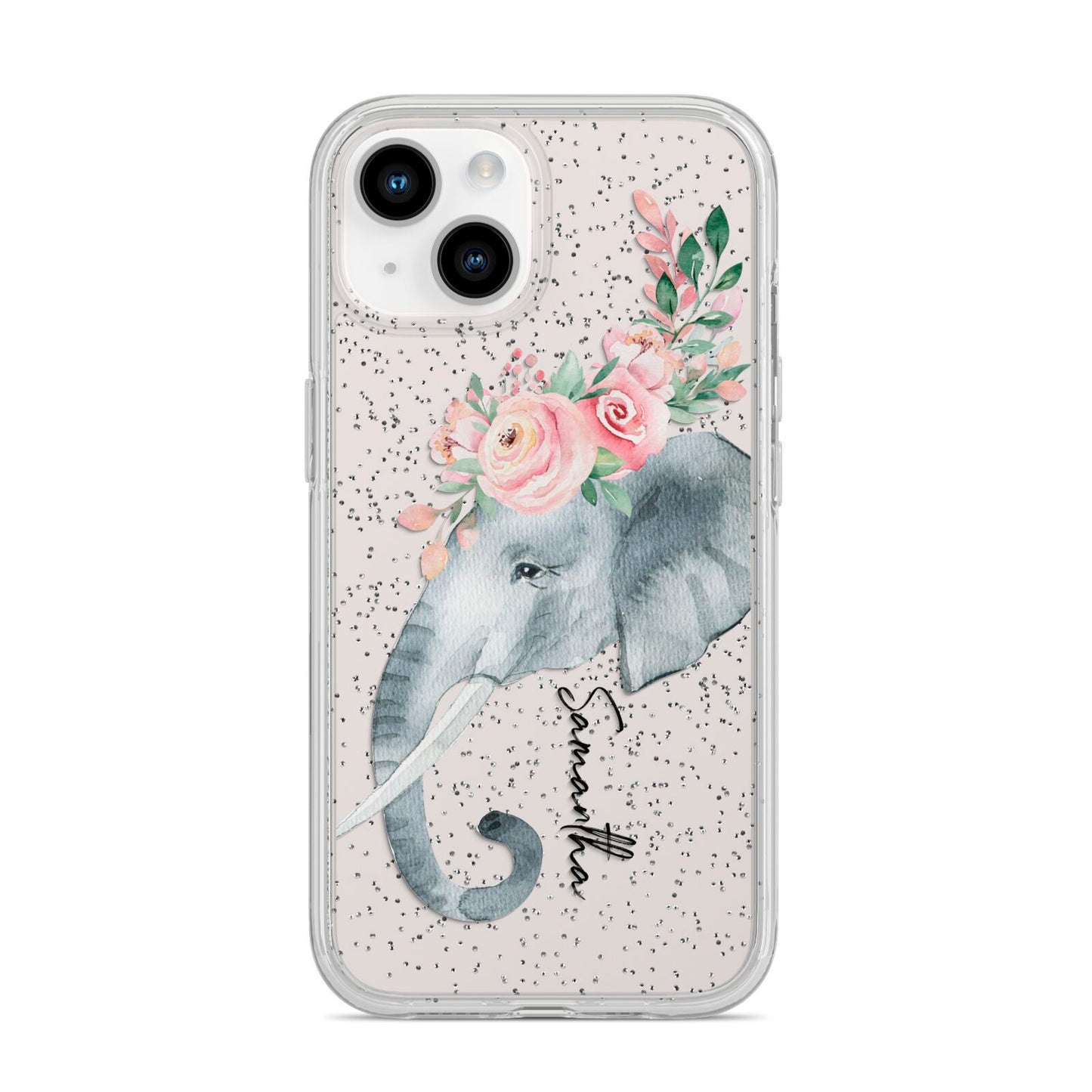 Personalised Elephant iPhone 14 Glitter Tough Case Starlight