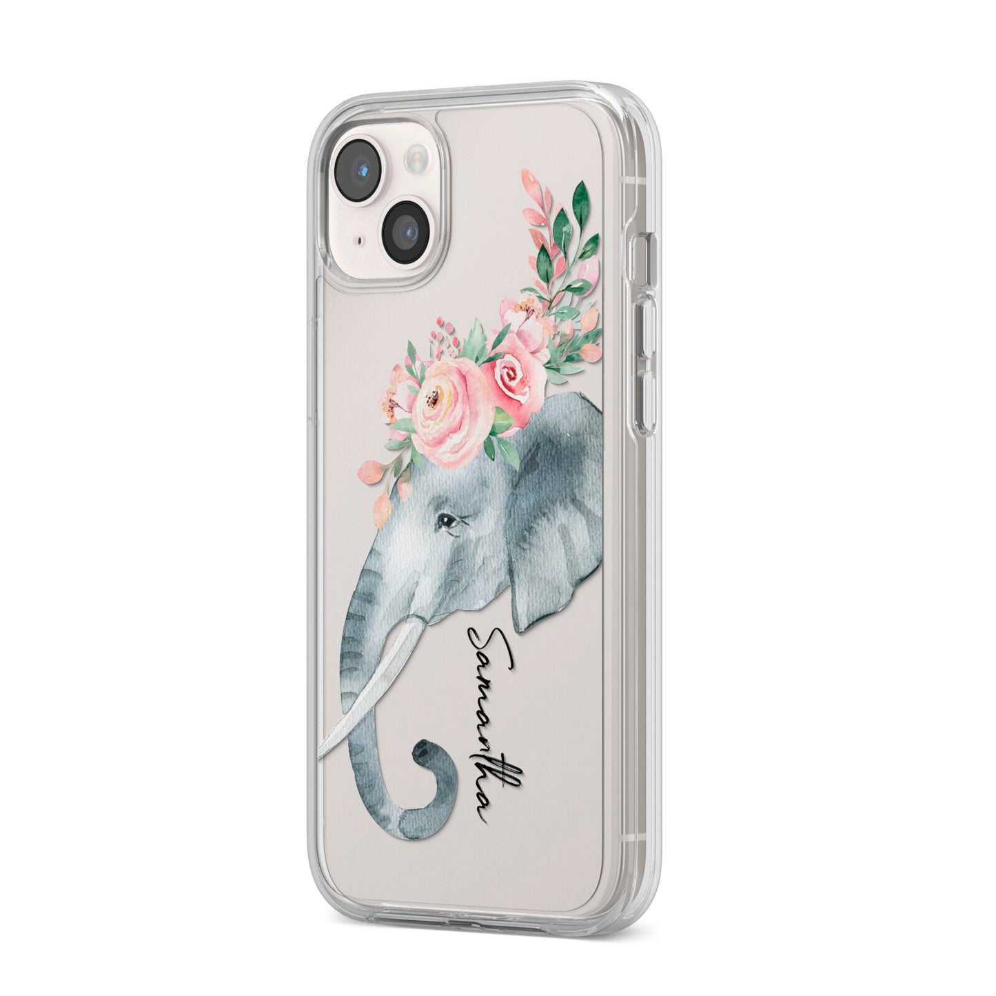Personalised Elephant iPhone 14 Plus Clear Tough Case Starlight Angled Image