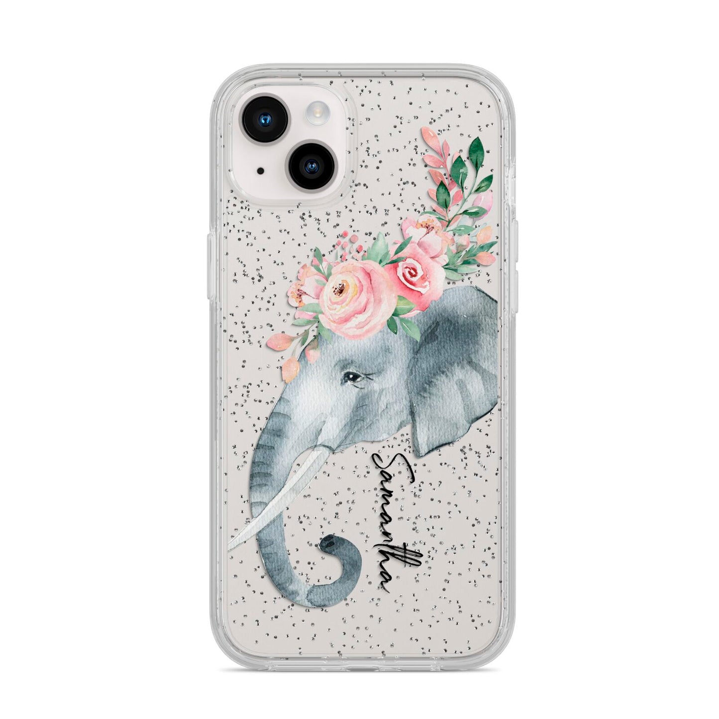 Personalised Elephant iPhone 14 Plus Glitter Tough Case Starlight