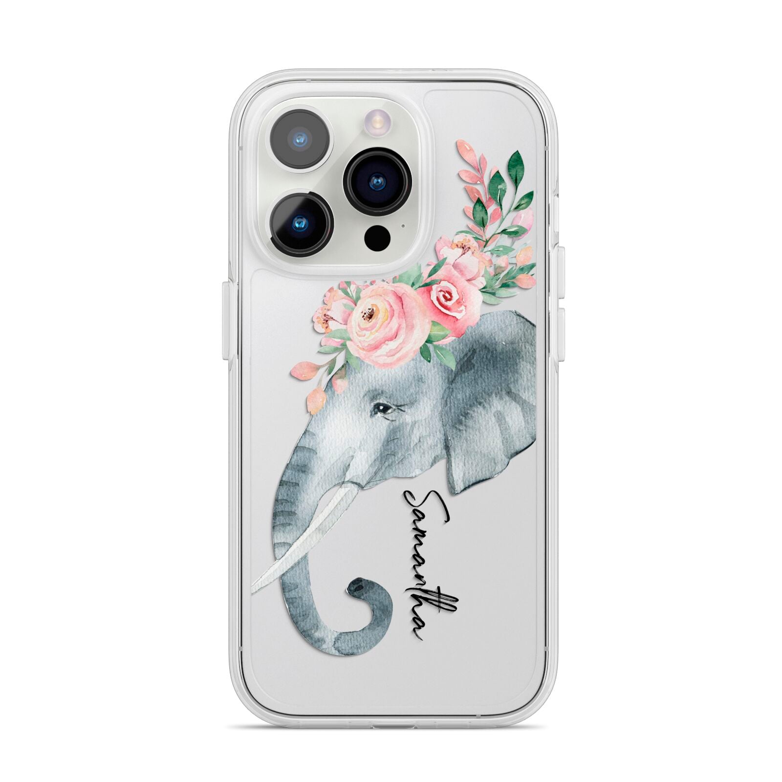 Personalised Elephant iPhone 14 Pro Clear Tough Case Silver