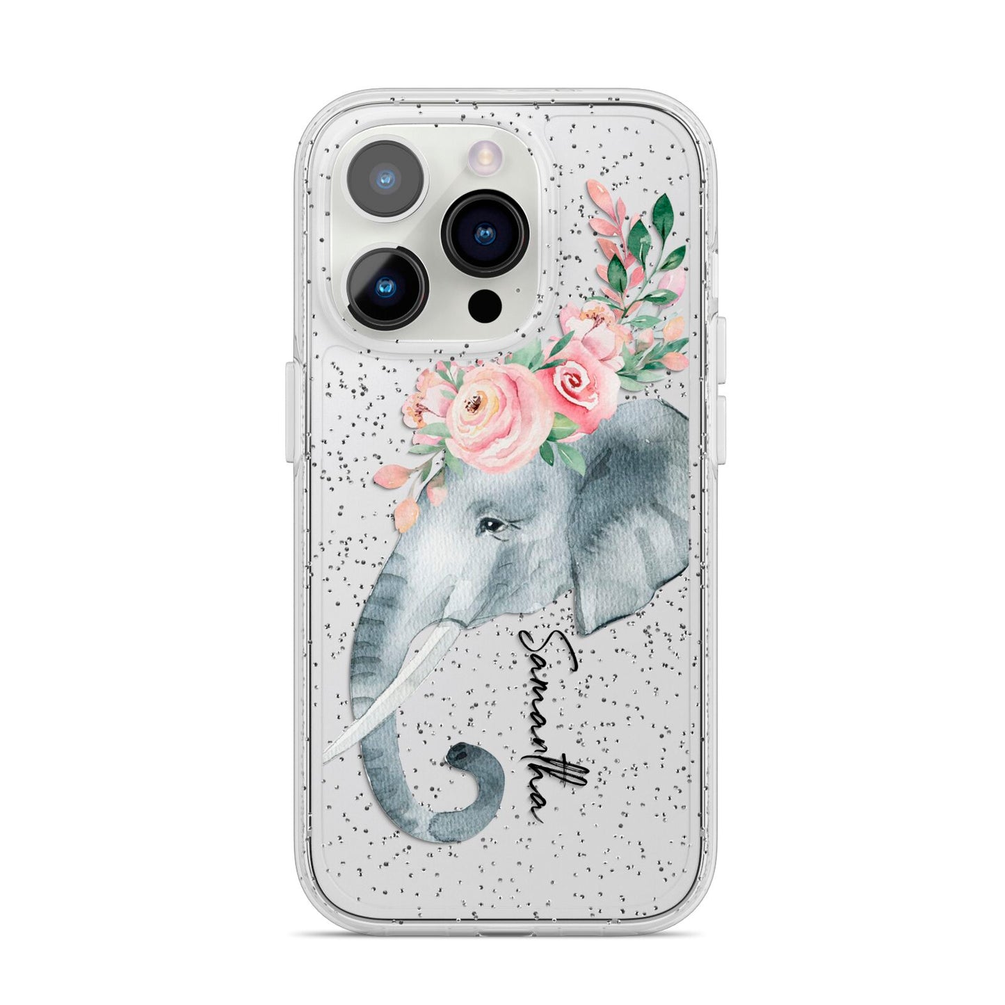 Personalised Elephant iPhone 14 Pro Glitter Tough Case Silver