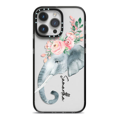 Personalised Elephant iPhone 14 Pro Max Black Impact Case on Silver phone