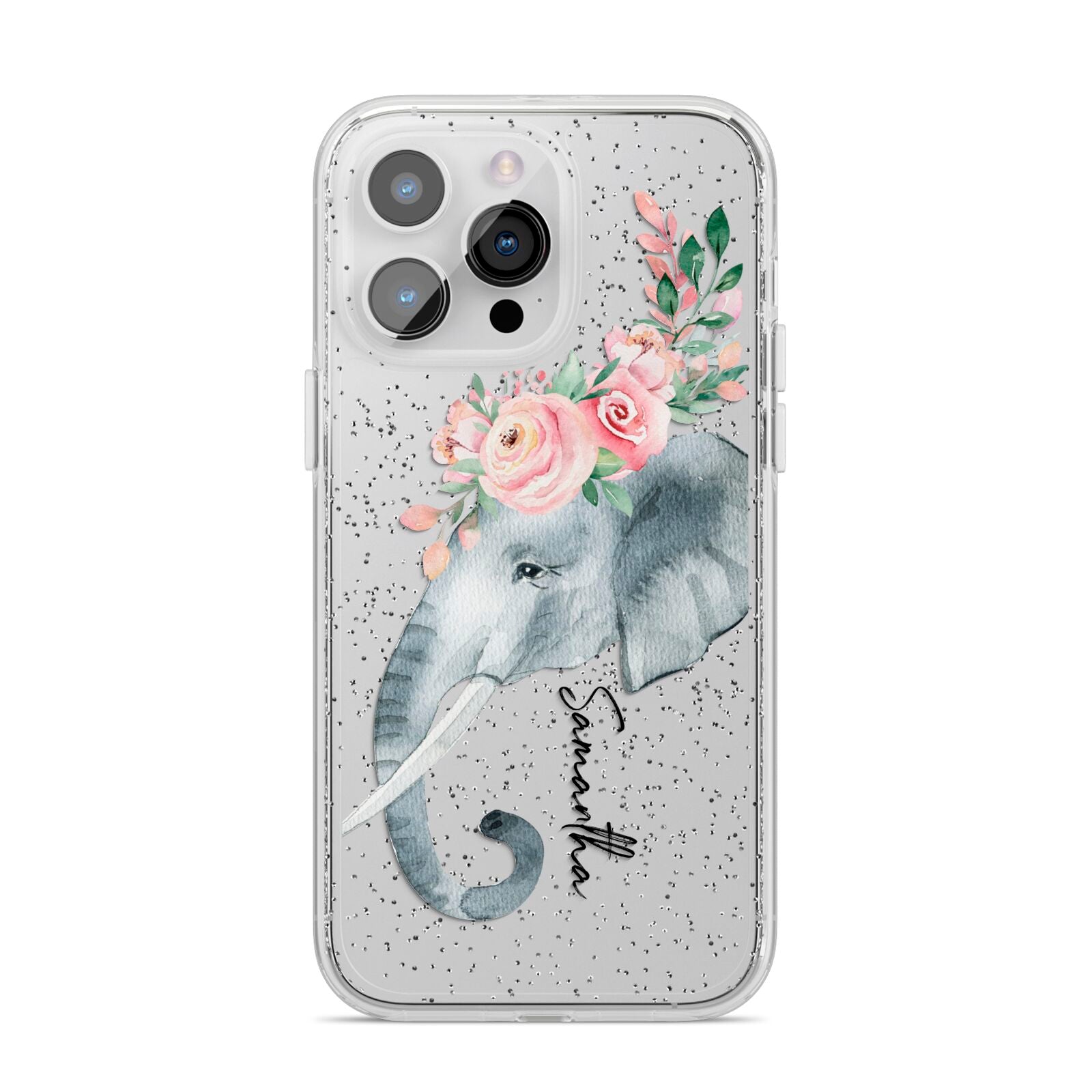 Personalised Elephant iPhone 14 Pro Max Glitter Tough Case Silver