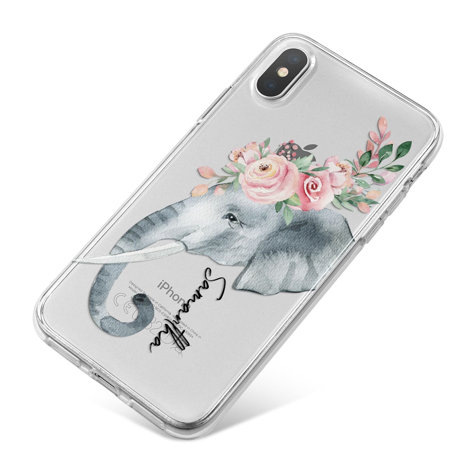 Personalised Elephant iPhone X Bumper Case on Silver iPhone