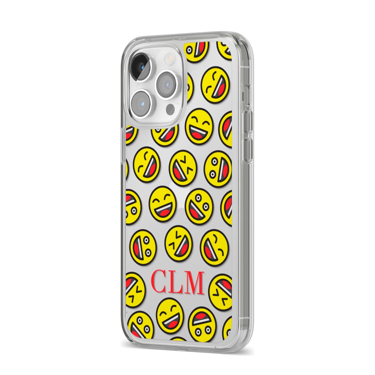 Personalised Emoji Initials Clear iPhone 14 Pro Max Clear Tough Case Silver Angled Image