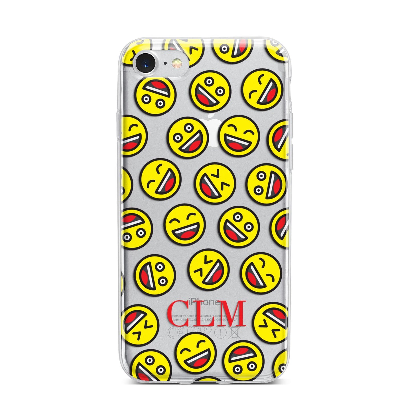 Personalised Emoji Initials Clear iPhone 7 Bumper Case on Silver iPhone