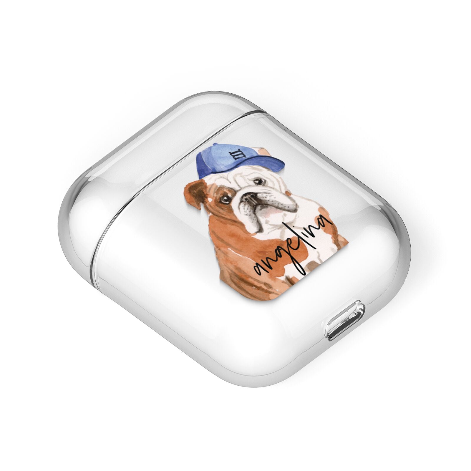 Personalised English Bulldog AirPods Case Laid Flat