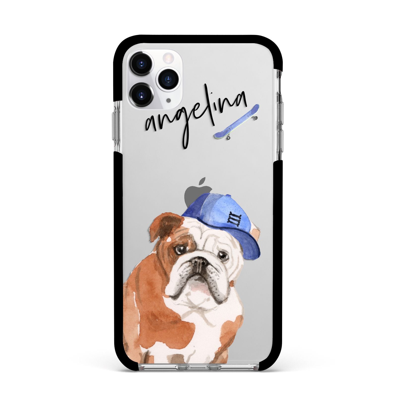 Personalised English Bulldog Apple iPhone 11 Pro Max in Silver with Black Impact Case
