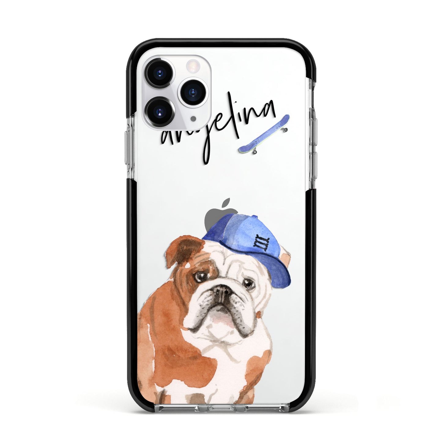 Personalised English Bulldog Apple iPhone 11 Pro in Silver with Black Impact Case