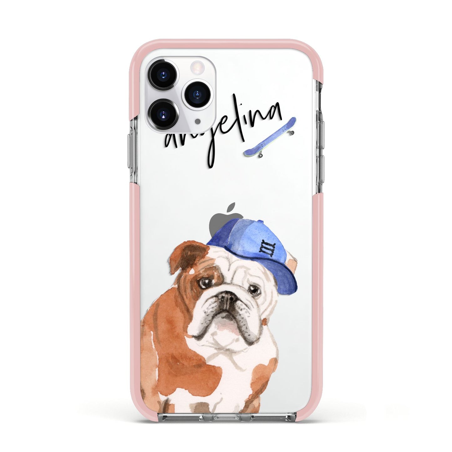 Personalised English Bulldog Apple iPhone 11 Pro in Silver with Pink Impact Case