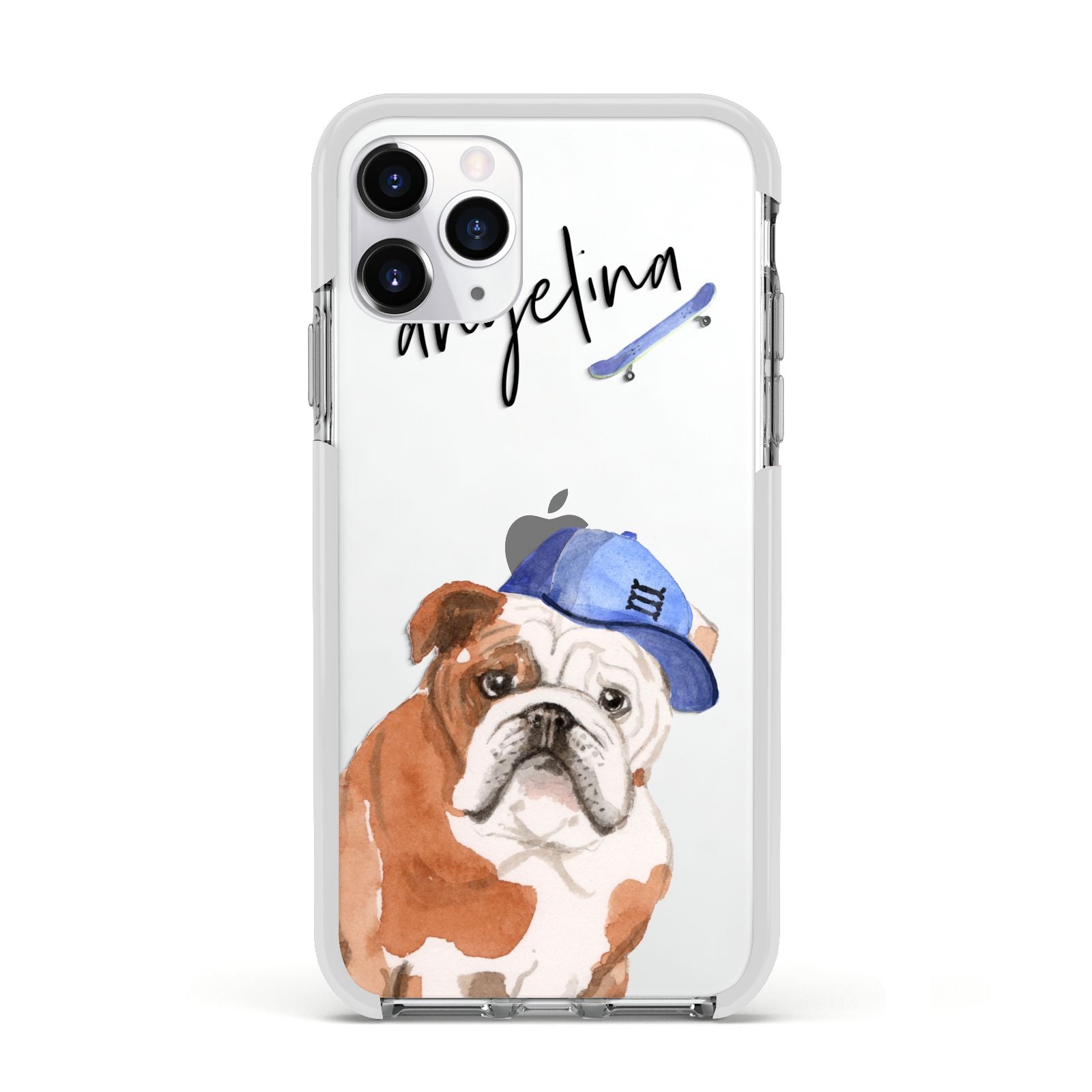Personalised English Bulldog Apple iPhone 11 Pro in Silver with White Impact Case