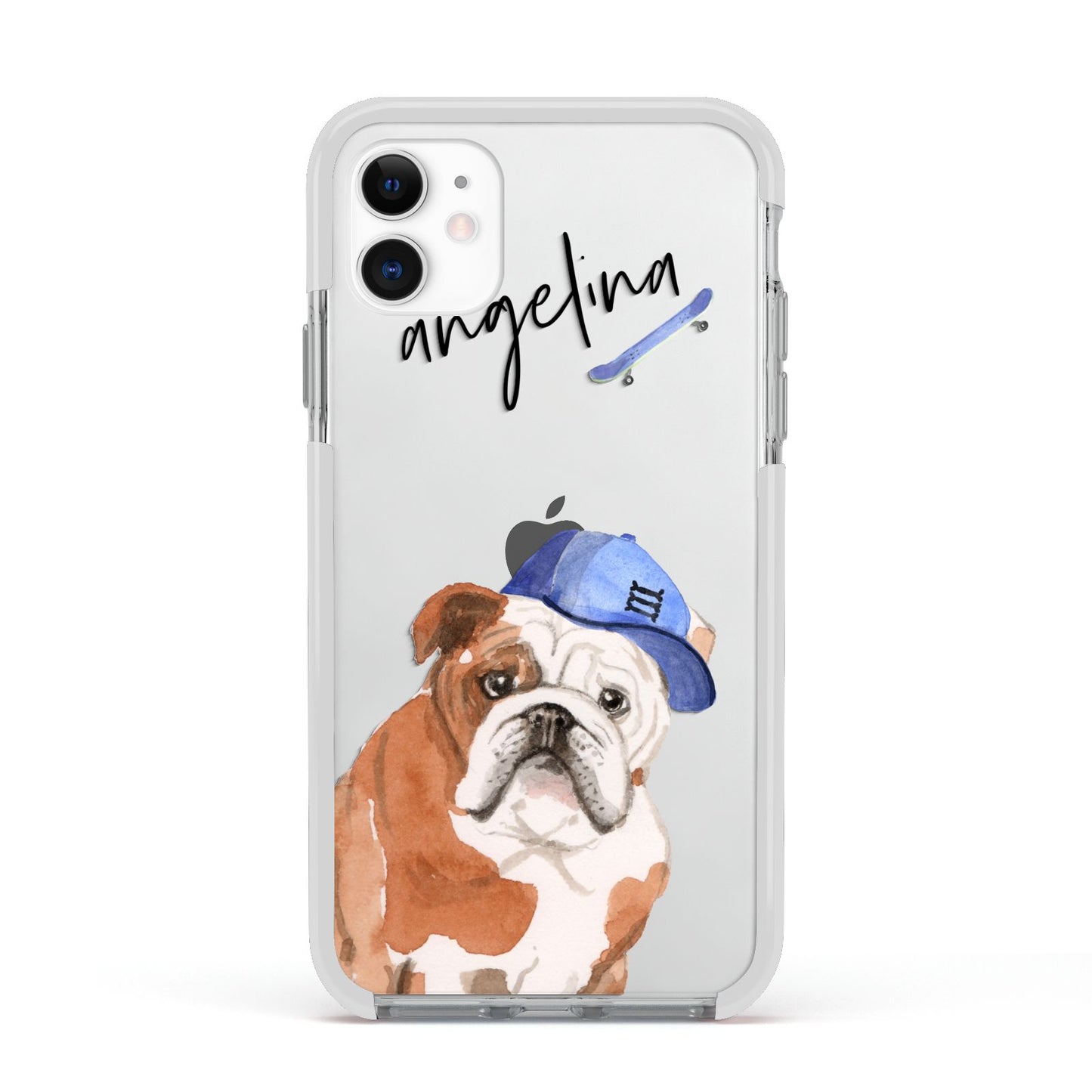 Personalised English Bulldog Apple iPhone 11 in White with White Impact Case