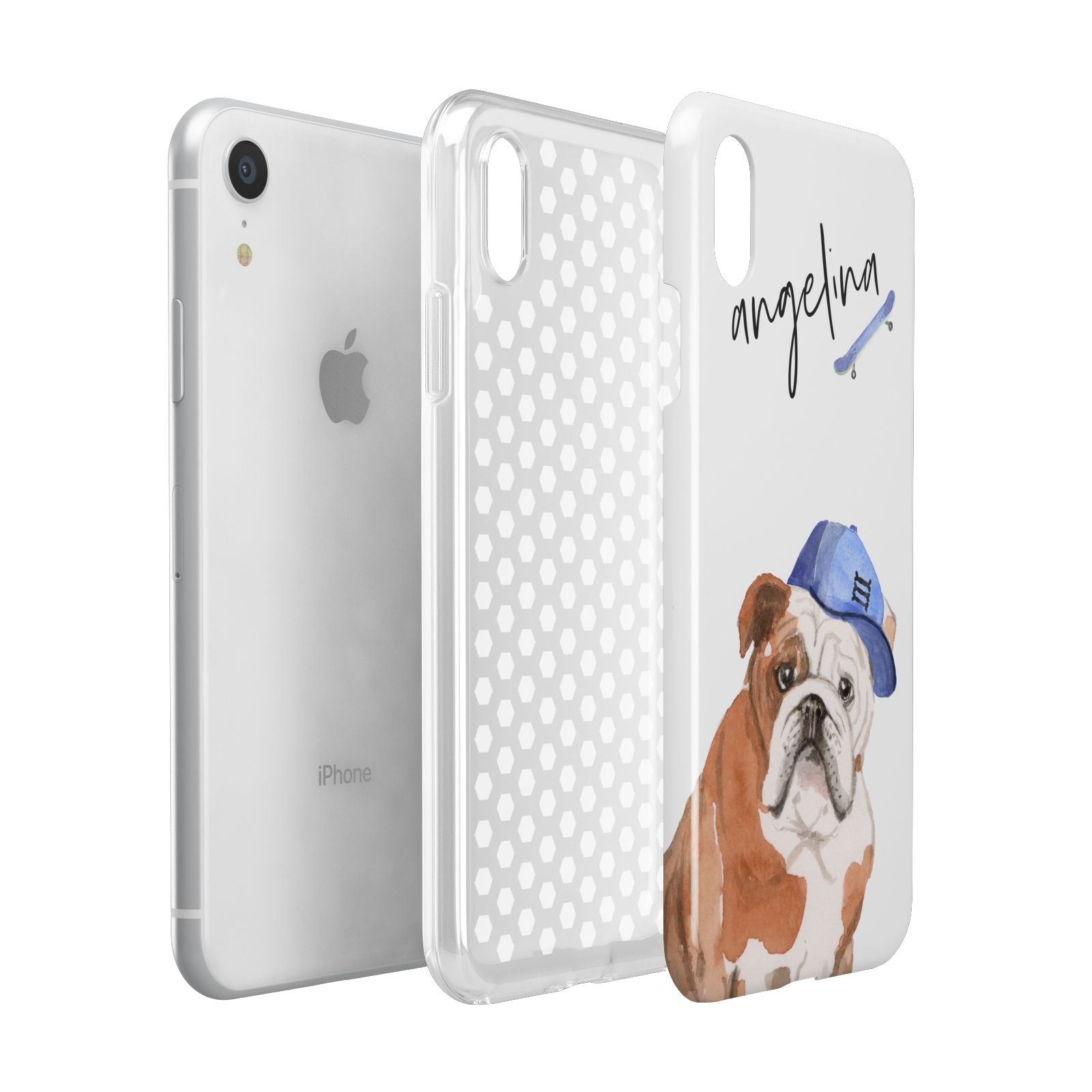 Personalised English Bulldog Apple iPhone XR White 3D Tough Case Expanded view