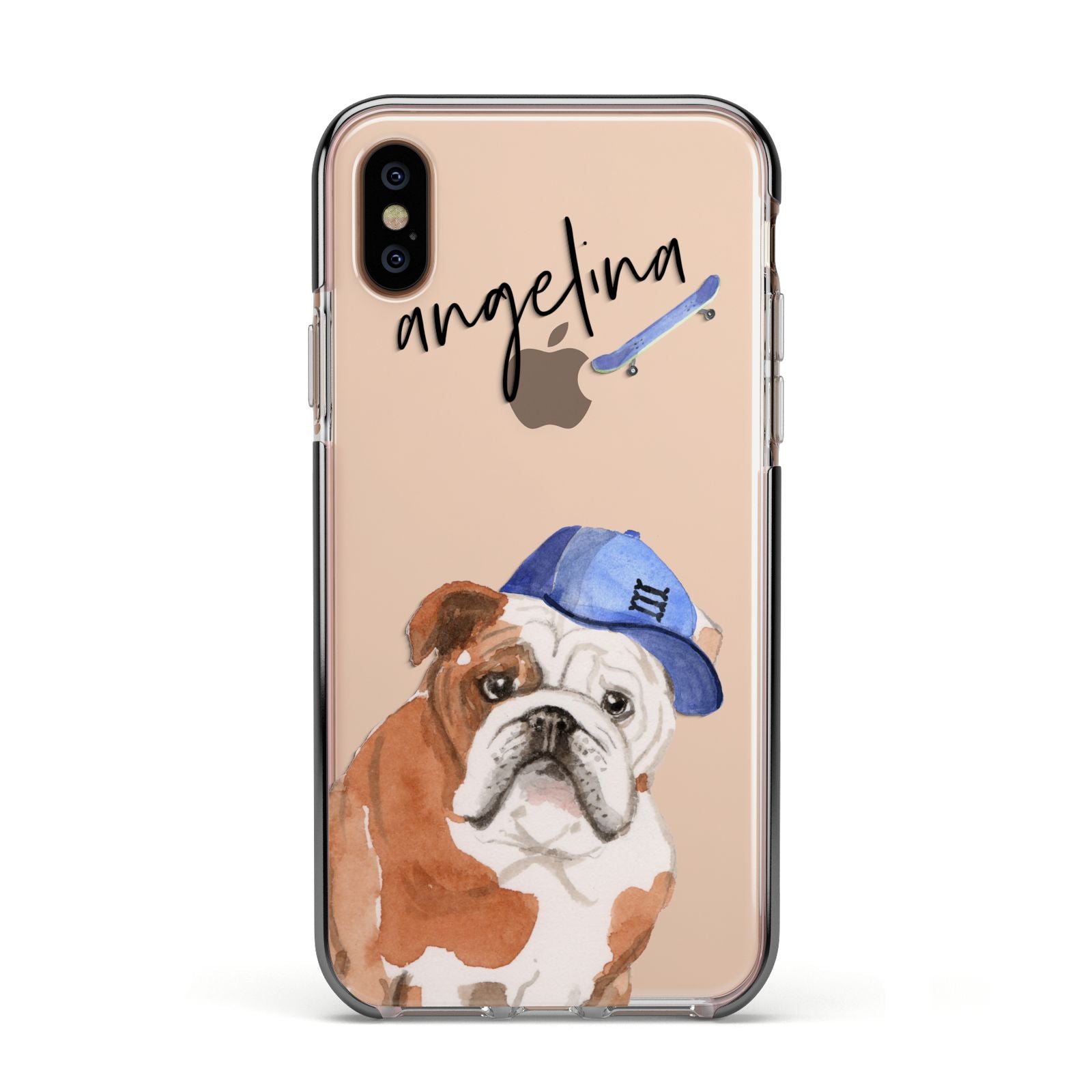Personalised English Bulldog Apple iPhone Xs Impact Case Black Edge on Gold Phone
