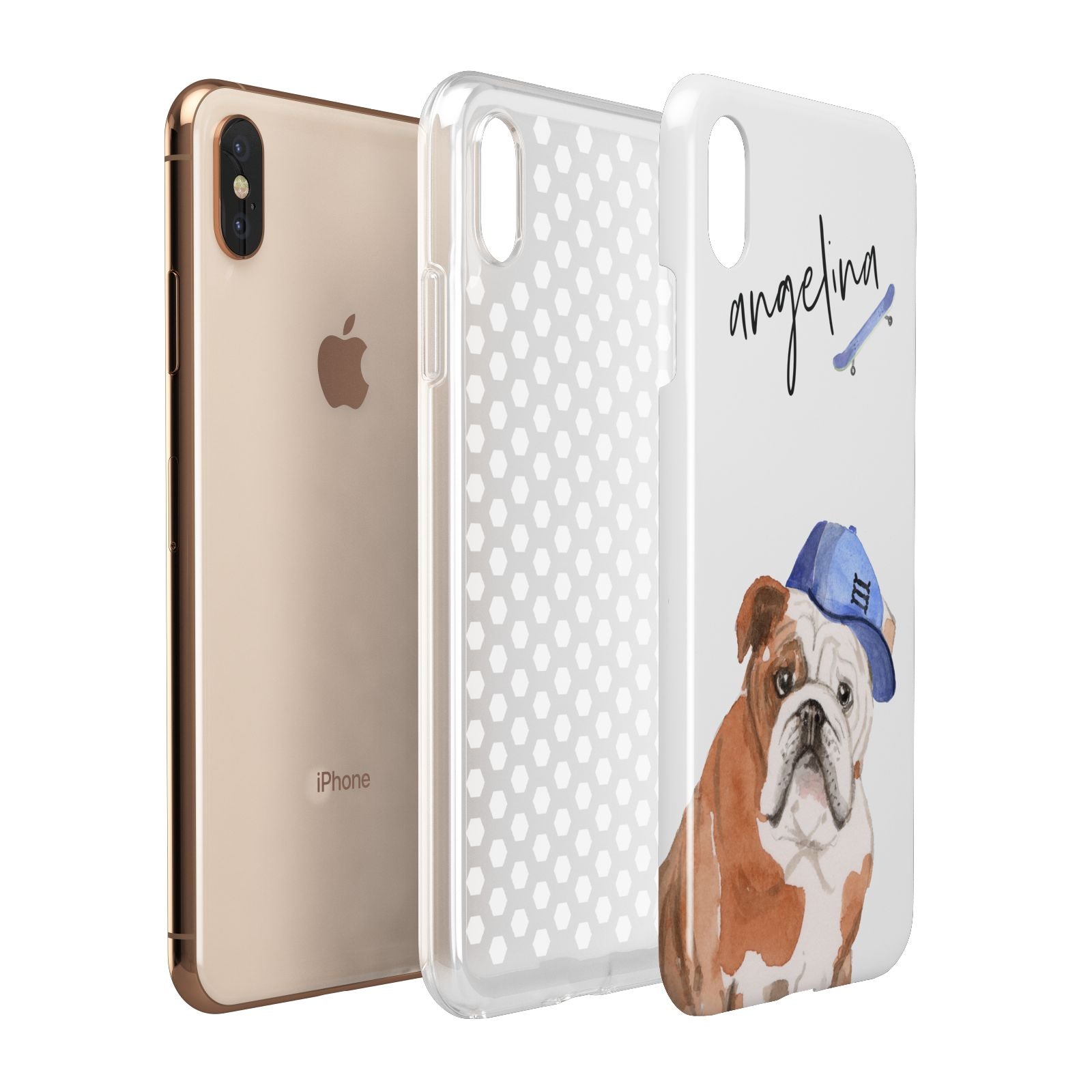 Personalised English Bulldog Apple iPhone Xs Max 3D Tough Case Expanded View
