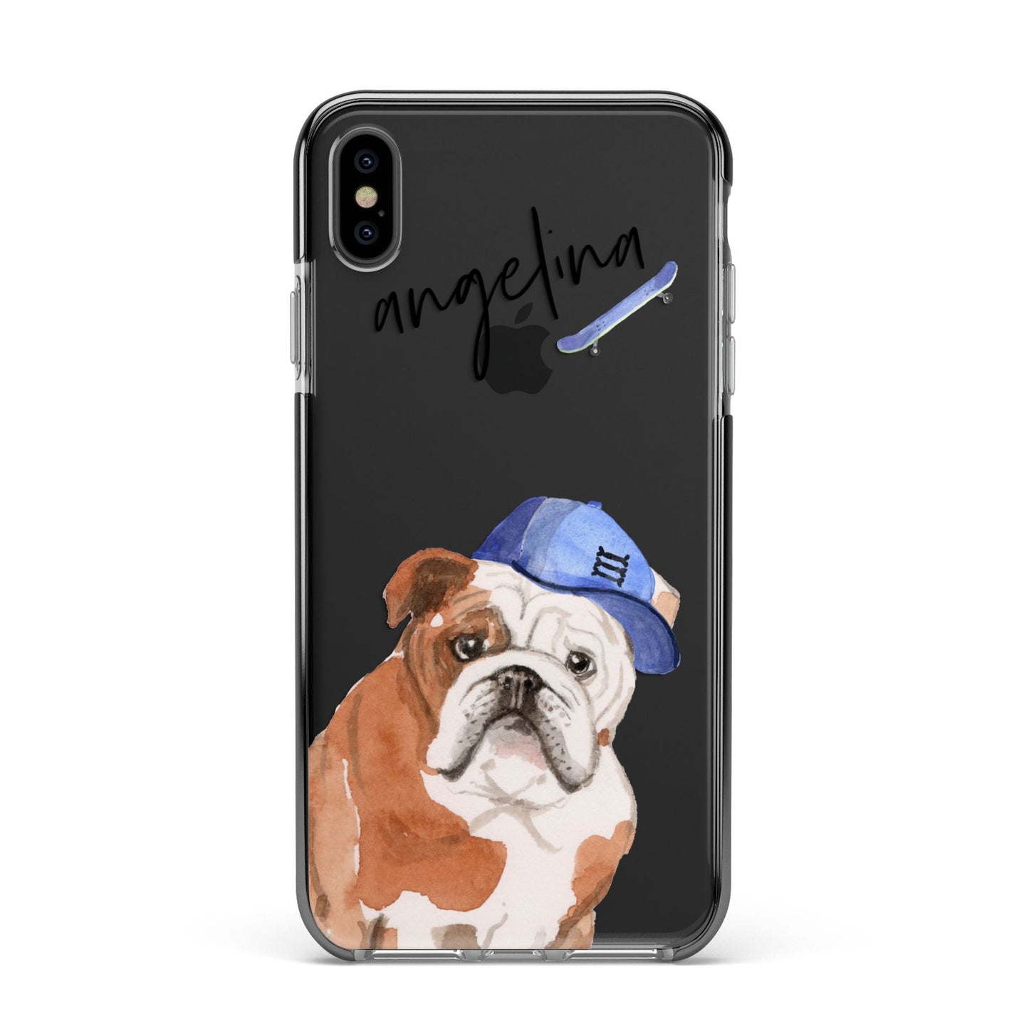 Personalised English Bulldog Apple iPhone Xs Max Impact Case Black Edge on Black Phone