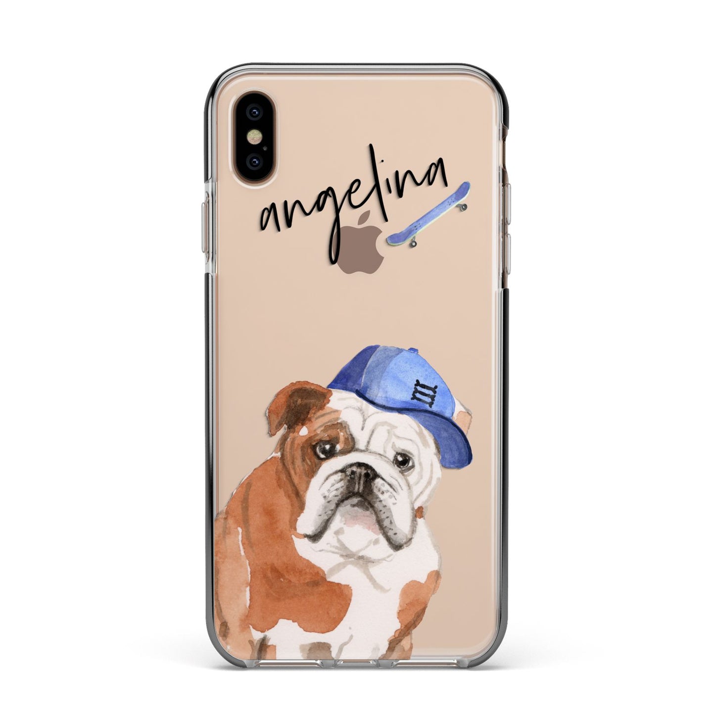 Personalised English Bulldog Apple iPhone Xs Max Impact Case Black Edge on Gold Phone