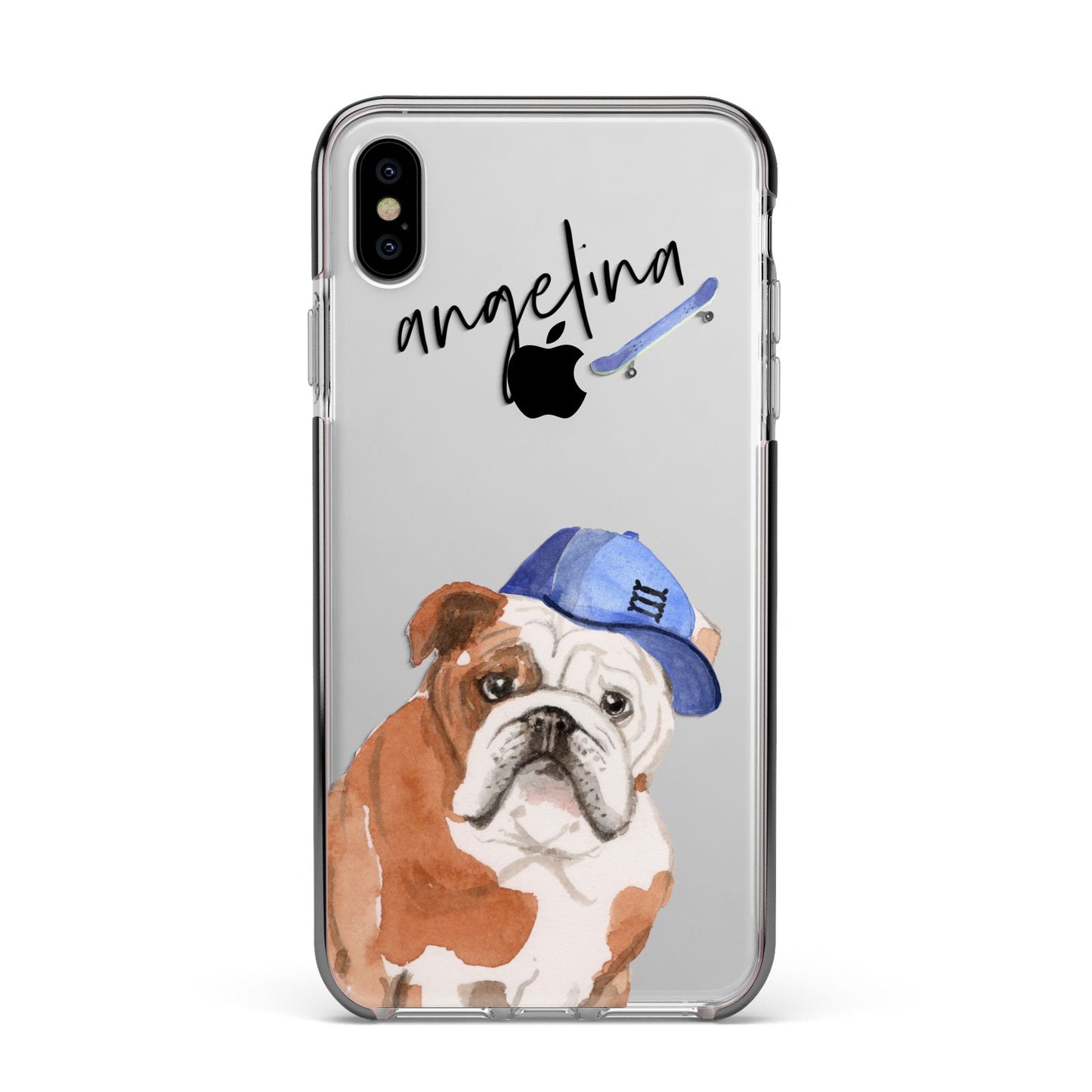 Personalised English Bulldog Apple iPhone Xs Max Impact Case Black Edge on Silver Phone