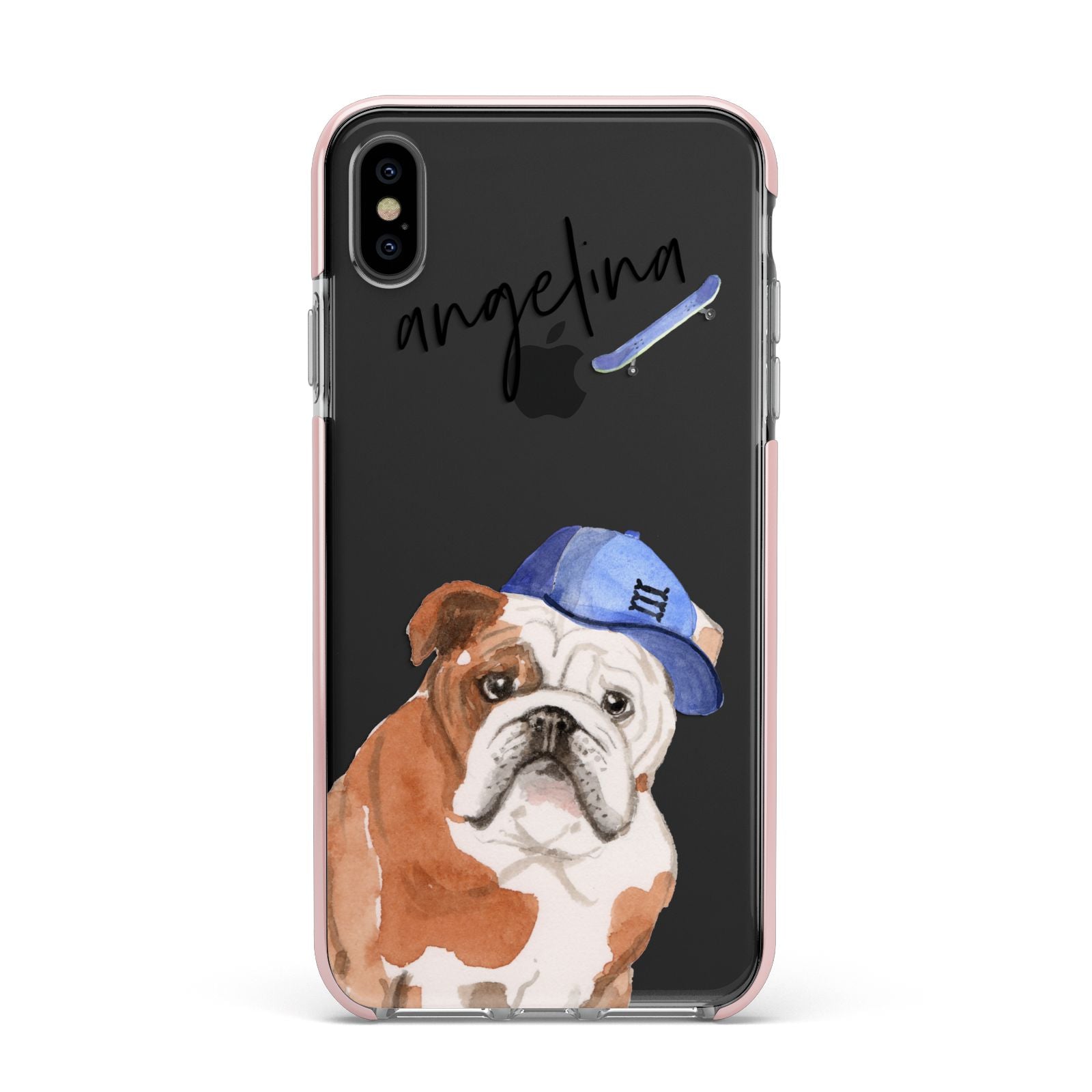 Personalised English Bulldog Apple iPhone Xs Max Impact Case Pink Edge on Black Phone