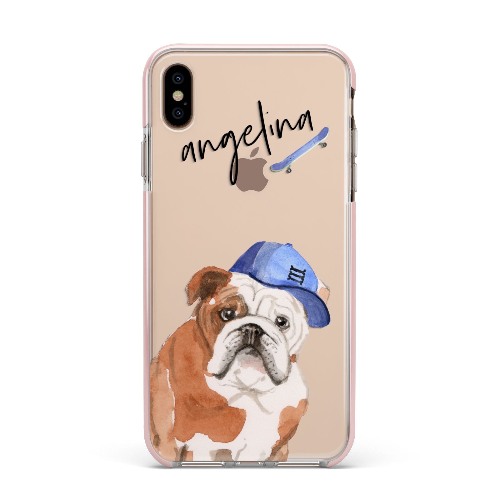 Personalised English Bulldog Apple iPhone Xs Max Impact Case Pink Edge on Gold Phone