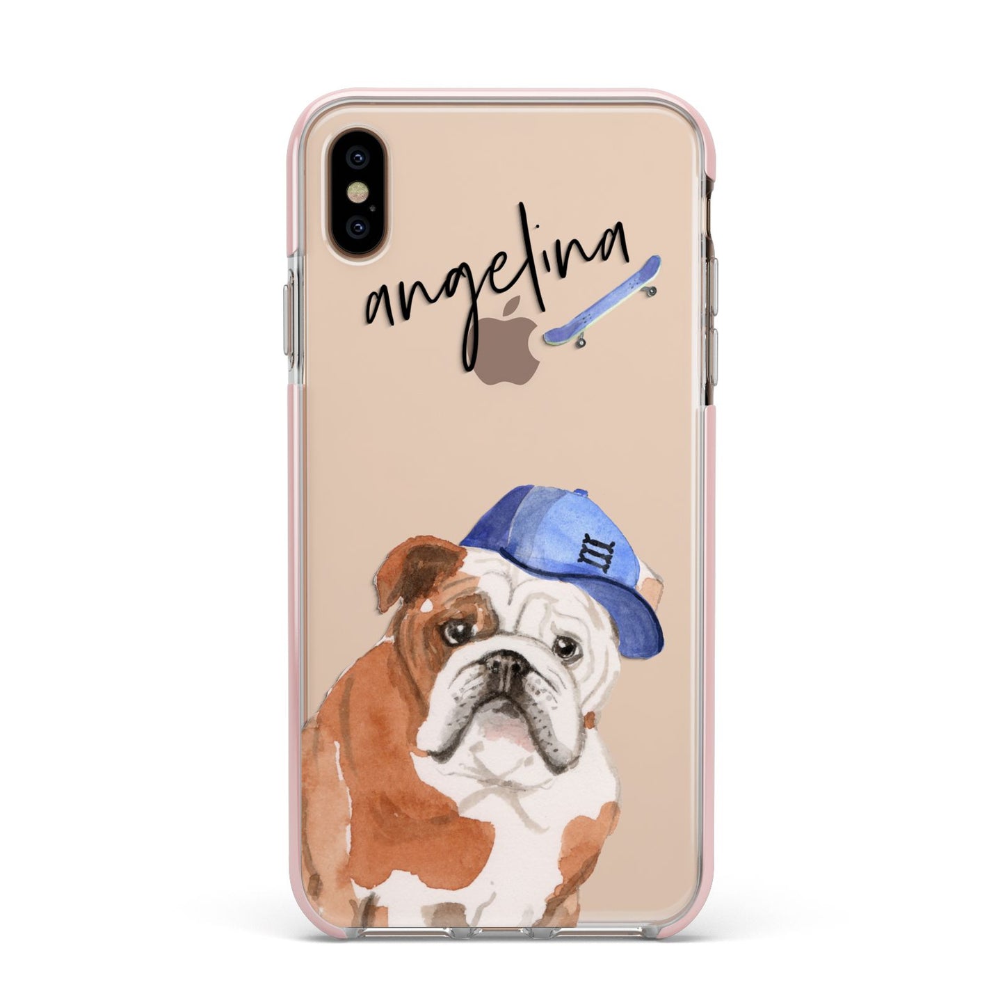 Personalised English Bulldog Apple iPhone Xs Max Impact Case Pink Edge on Gold Phone