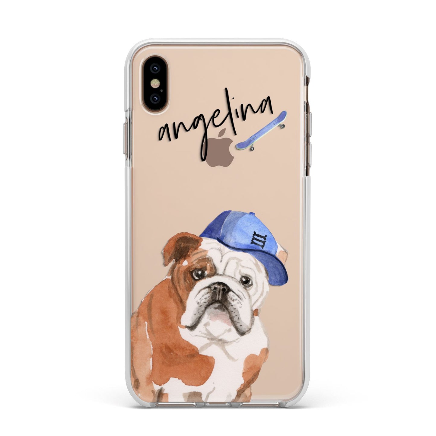 Personalised English Bulldog Apple iPhone Xs Max Impact Case White Edge on Gold Phone