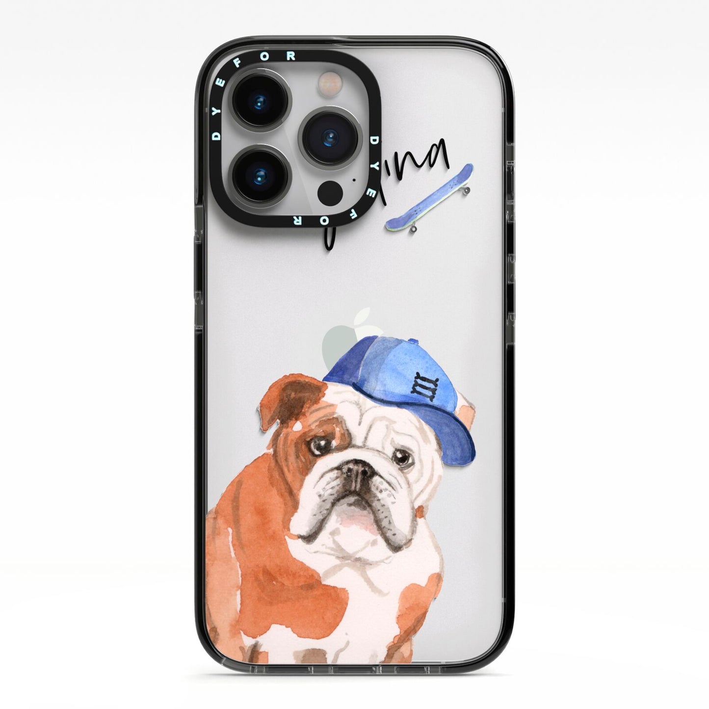 Personalised English Bulldog iPhone 13 Pro Black Impact Case on Silver phone