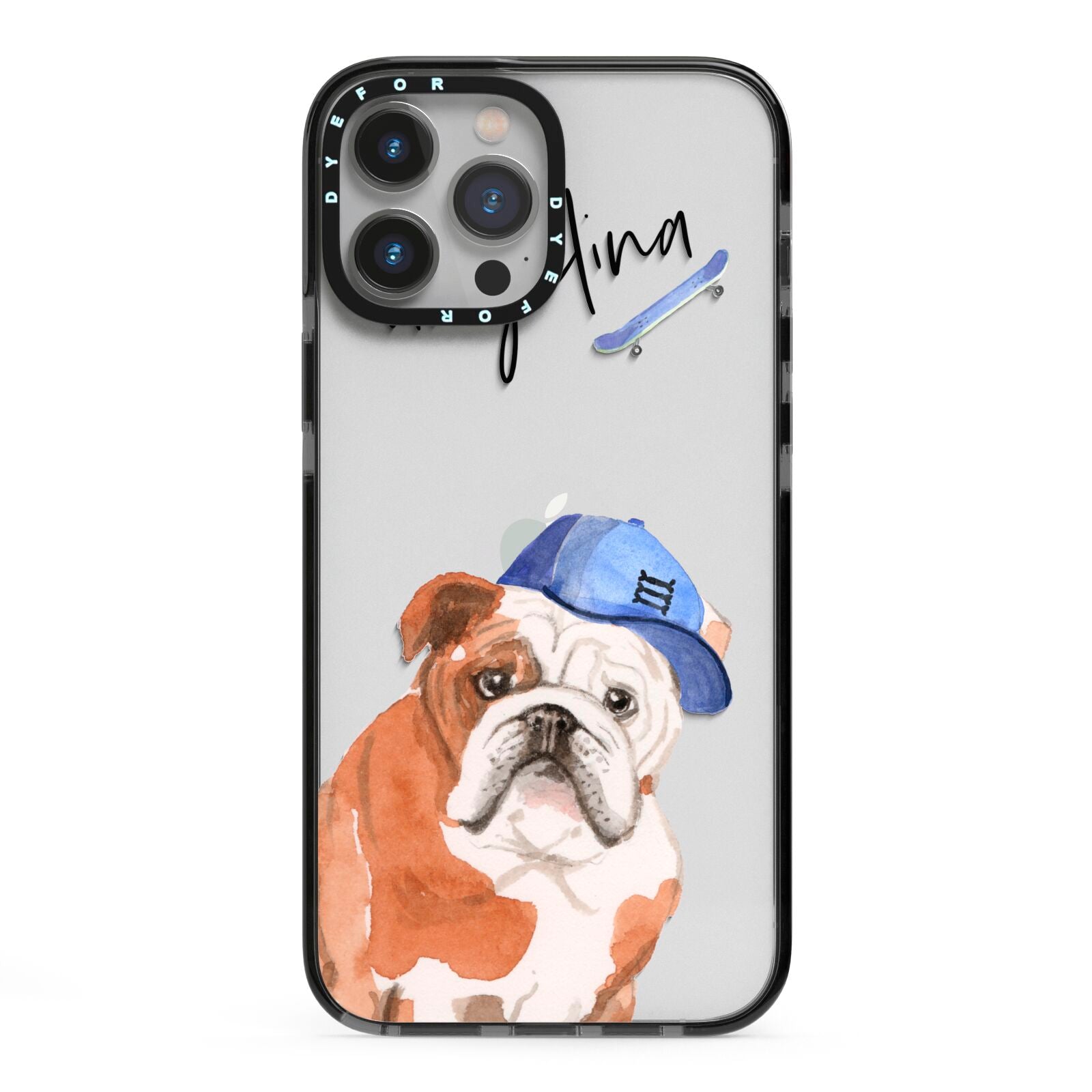 Personalised English Bulldog iPhone 13 Pro Max Black Impact Case on Silver phone