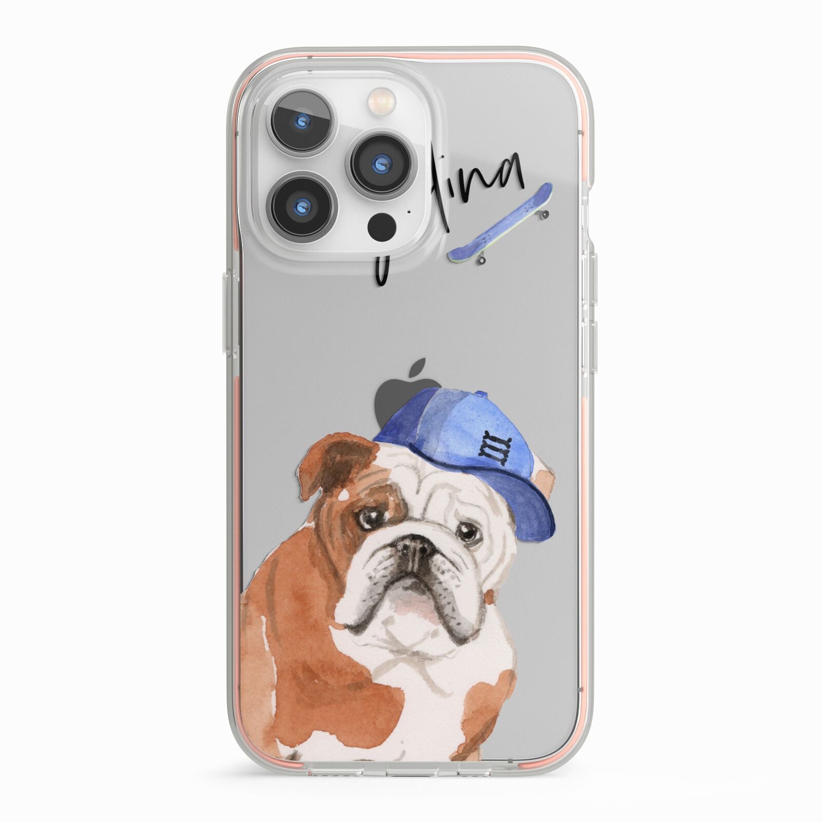 Personalised English Bulldog iPhone 13 Pro TPU Impact Case with Pink Edges