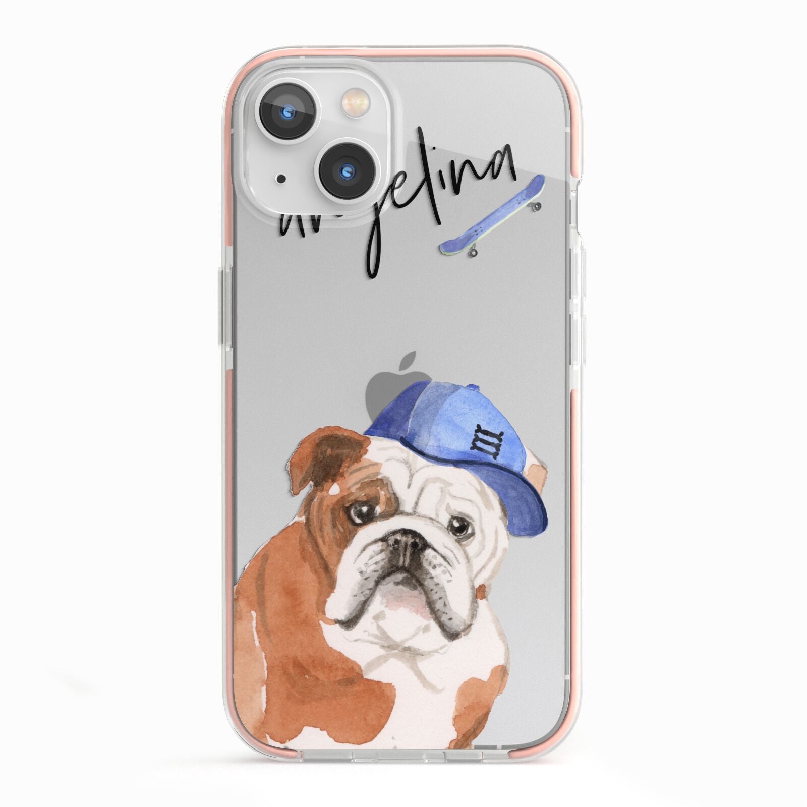 Personalised English Bulldog iPhone 13 TPU Impact Case with Pink Edges