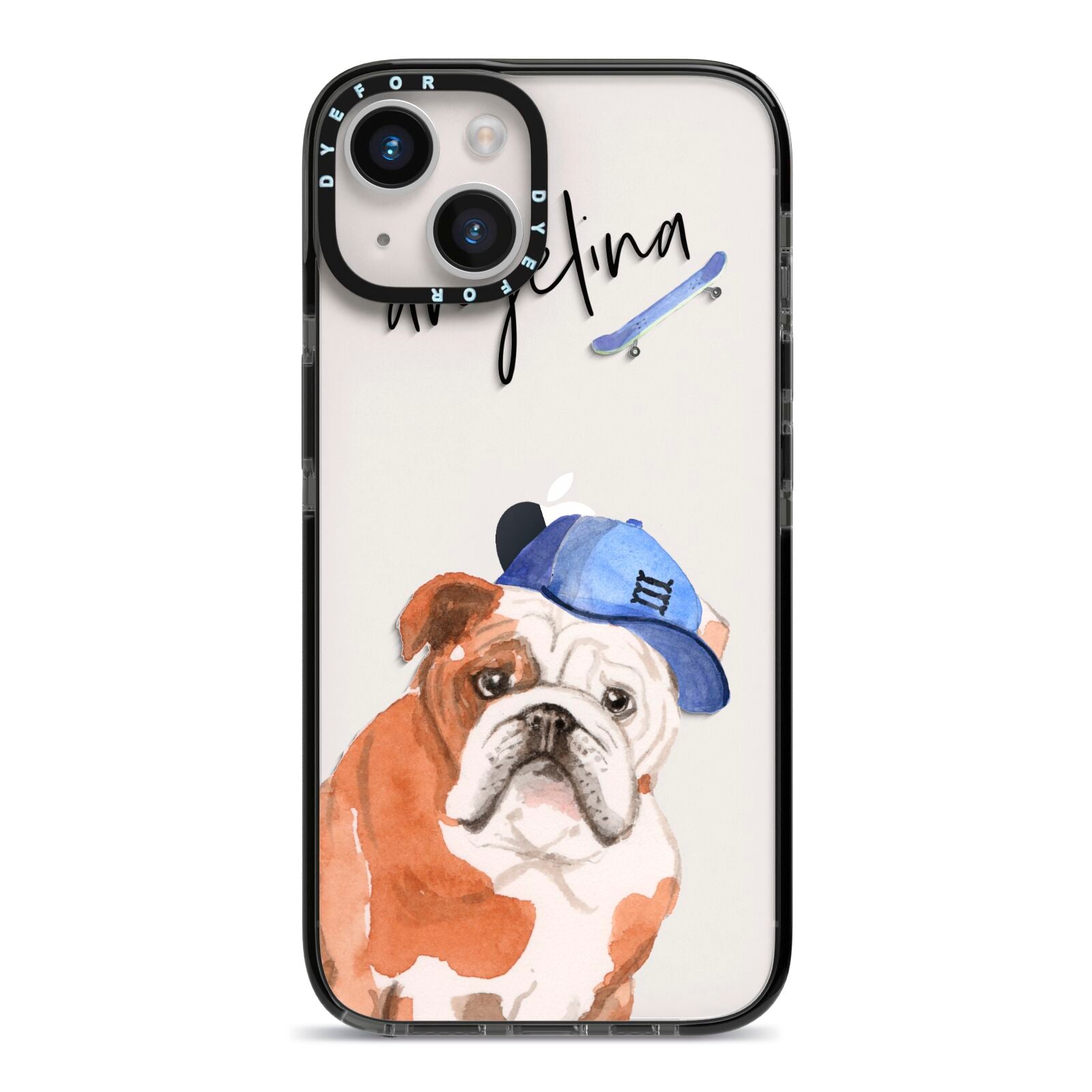 Personalised English Bulldog iPhone 14 Black Impact Case on Silver phone