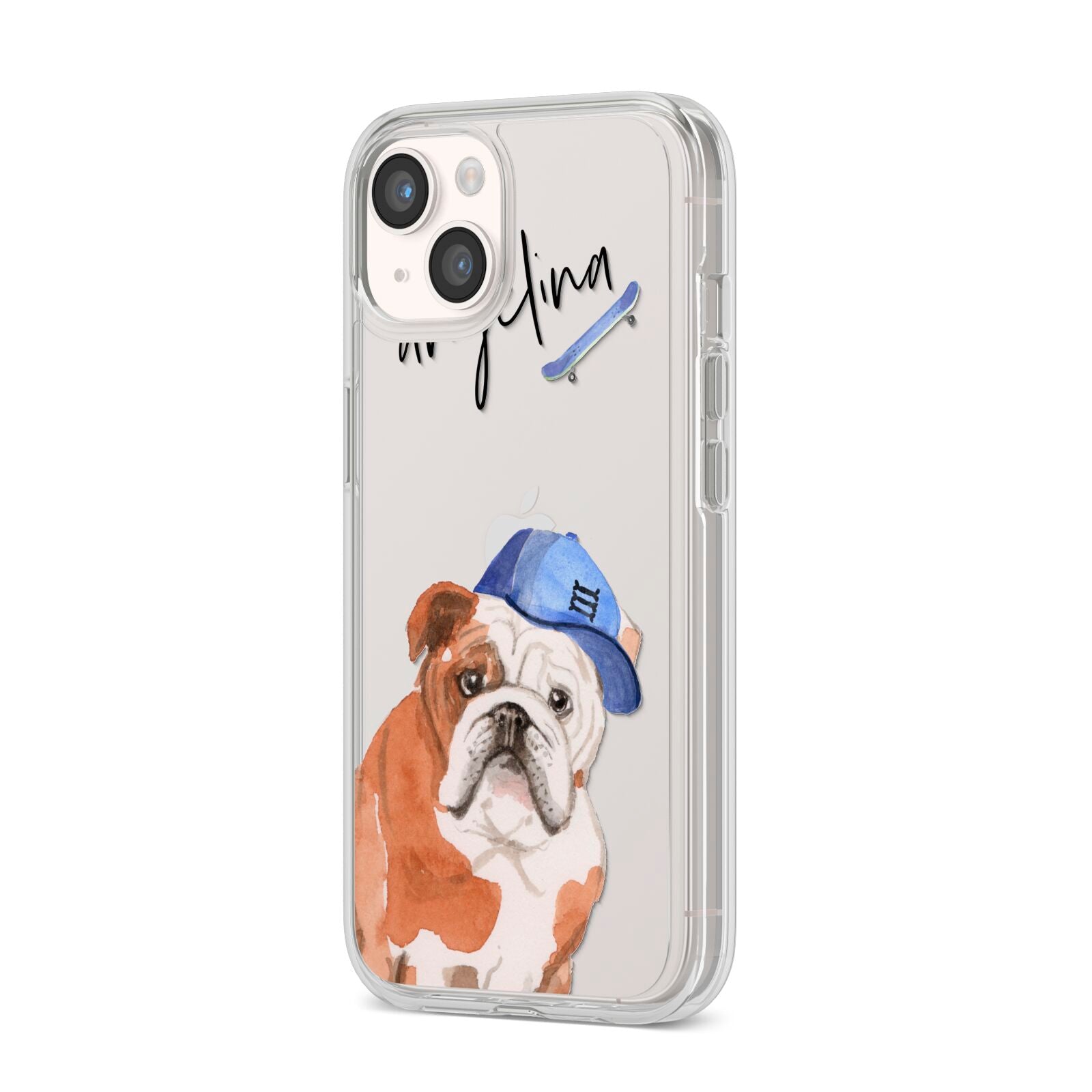 Personalised English Bulldog iPhone 14 Clear Tough Case Starlight Angled Image