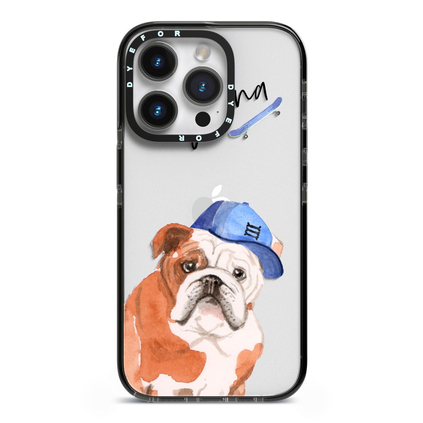 Personalised English Bulldog iPhone 14 Pro Black Impact Case on Silver phone