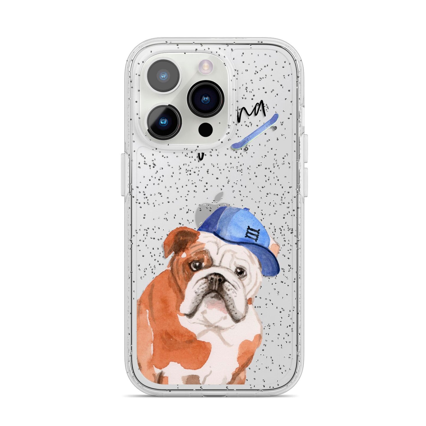 Personalised English Bulldog iPhone 14 Pro Glitter Tough Case Silver
