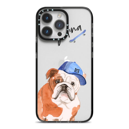 Personalised English Bulldog iPhone 14 Pro Max Black Impact Case on Silver phone