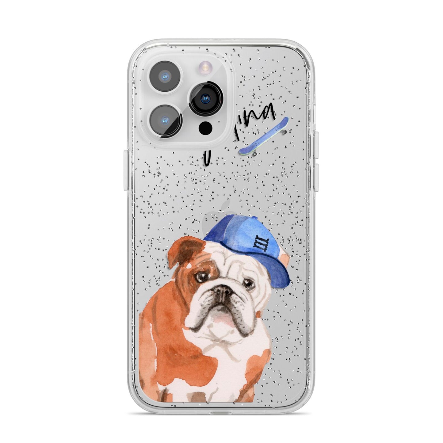 Personalised English Bulldog iPhone 14 Pro Max Glitter Tough Case Silver