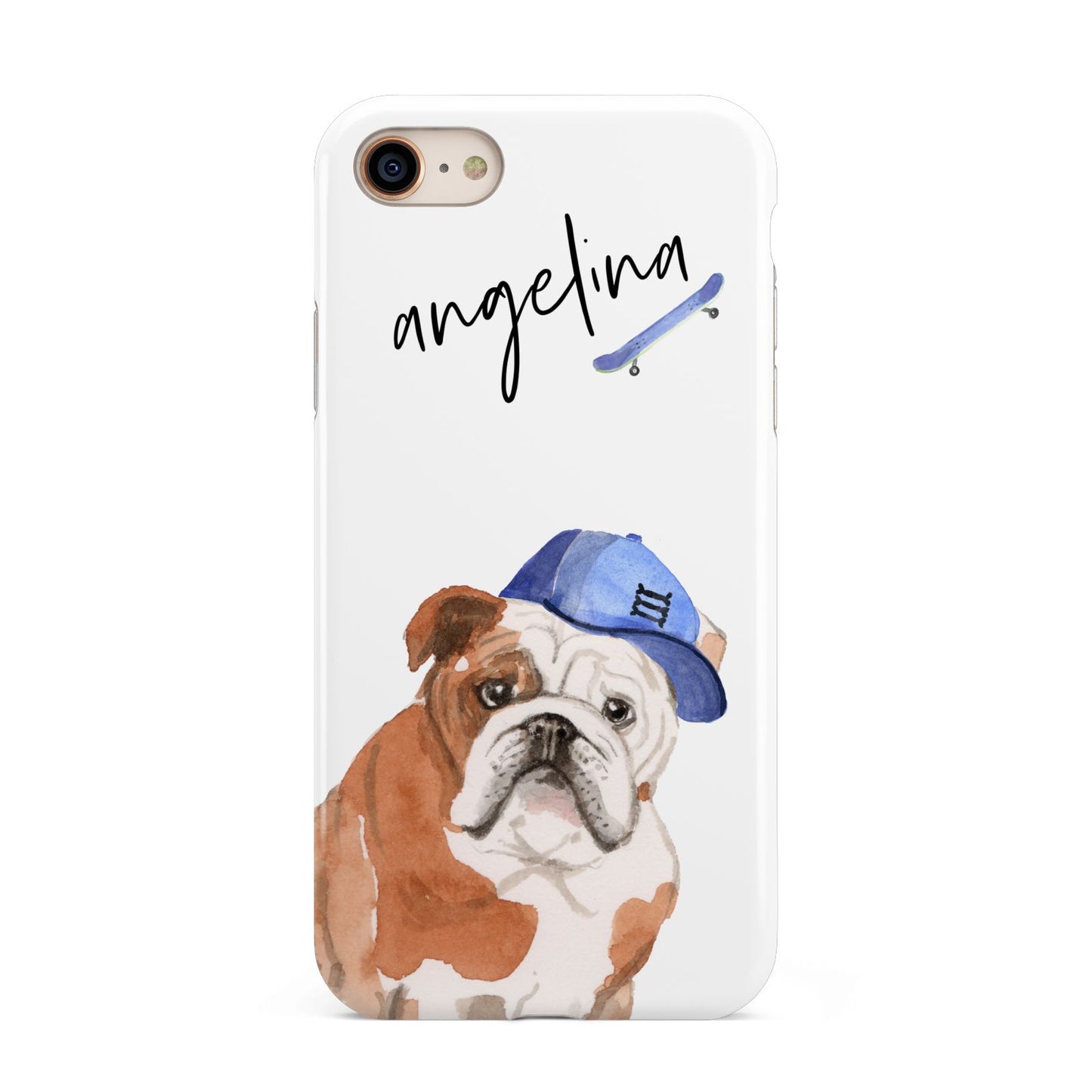 Personalised English Bulldog iPhone 8 3D Tough Case on Gold Phone