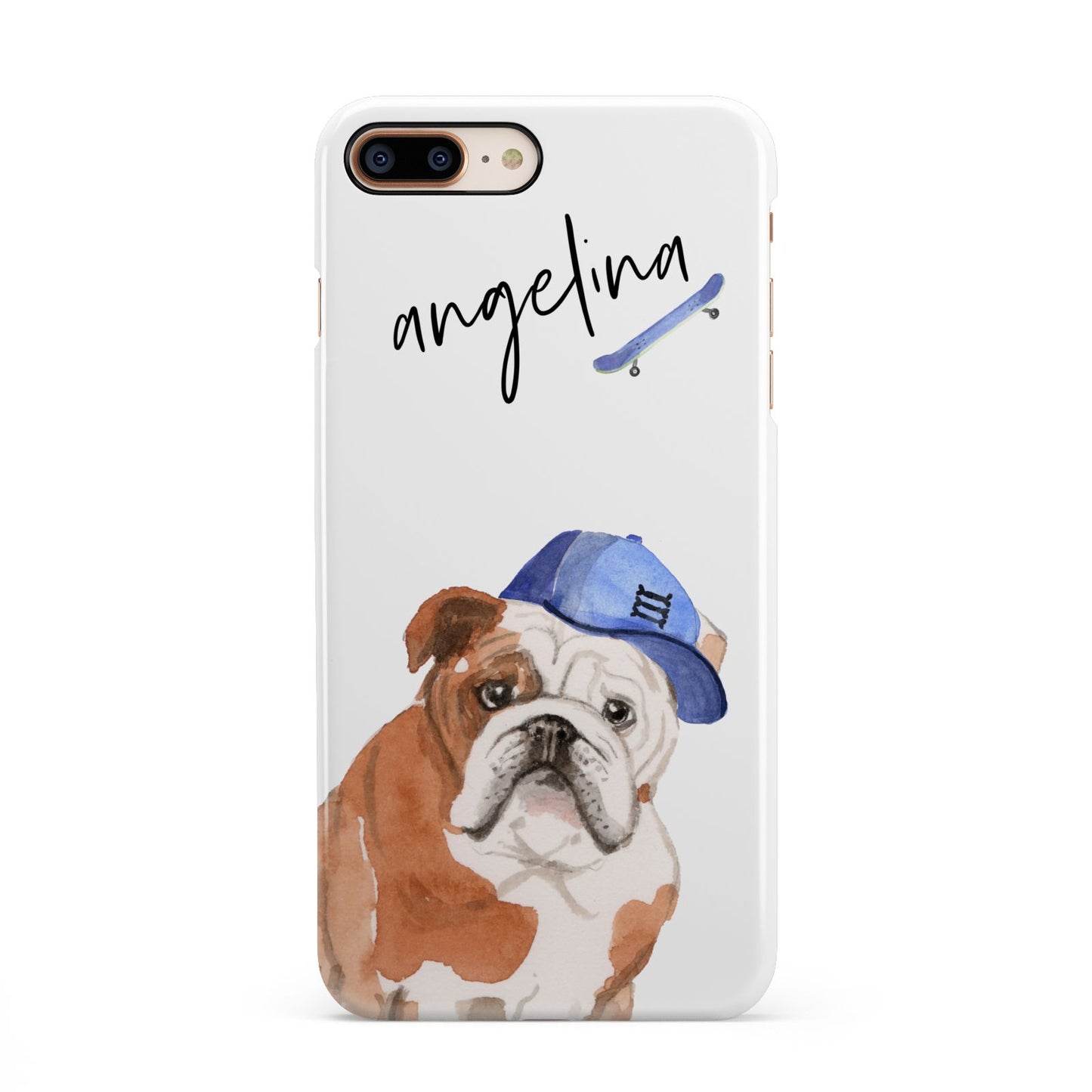 Personalised English Bulldog iPhone 8 Plus 3D Snap Case on Gold Phone