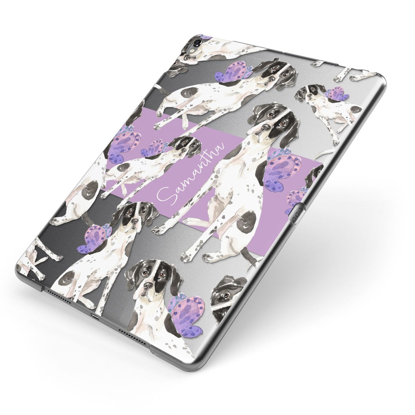 Personalised English Pointer Apple iPad Case on Grey iPad Side View