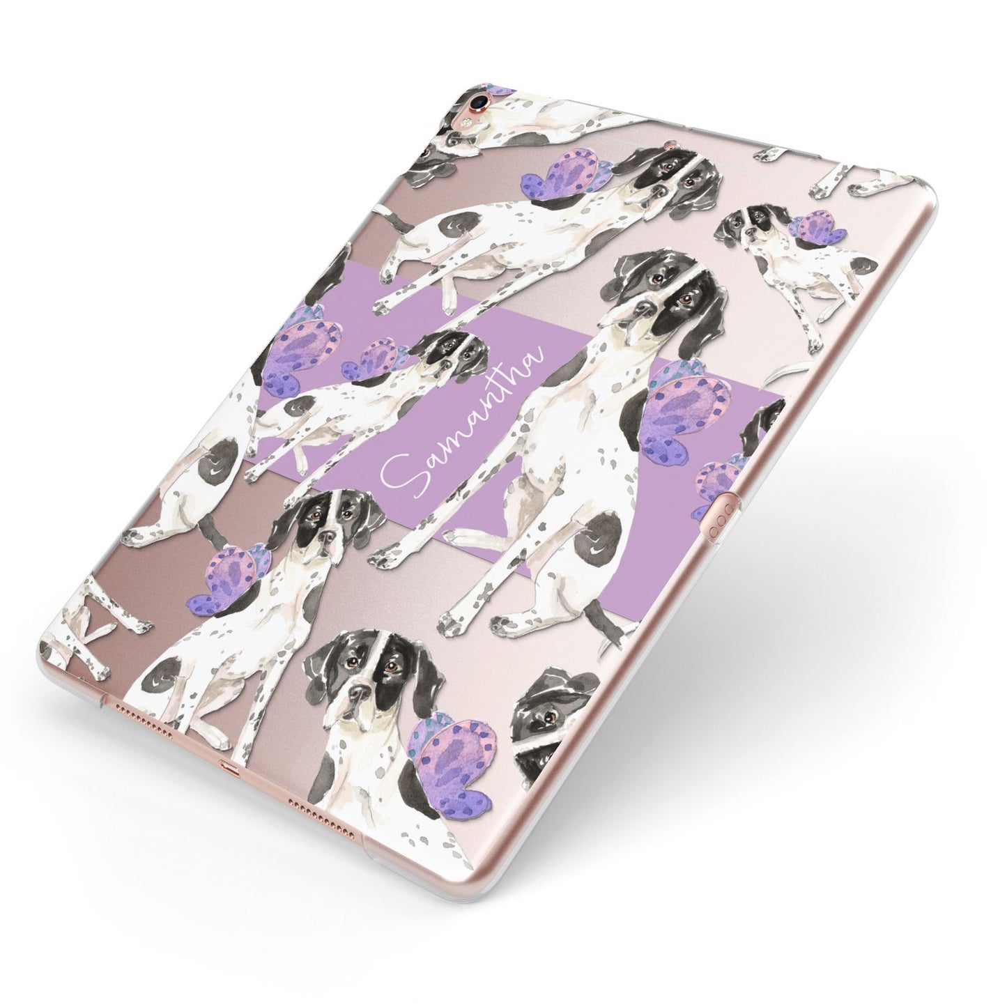 Personalised English Pointer Apple iPad Case on Rose Gold iPad Side View
