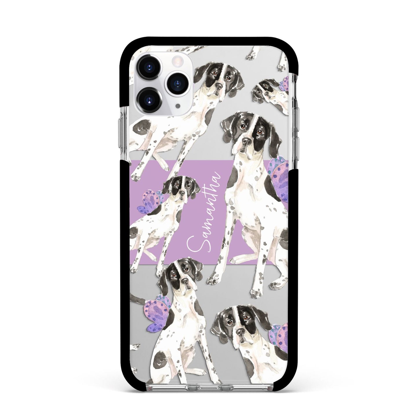 Personalised English Pointer Apple iPhone 11 Pro Max in Silver with Black Impact Case